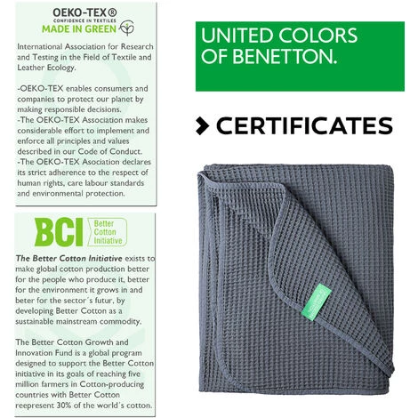 CASA BENETTON 100 % COTON 200 G/M2 COUVERTURE, 140x190 CM, GRIS FONCÉ CASA BENETTON - Gris Foncé 6 CASA BENETTON 100 % COTON 200 G/M2 COUVERTURE, 140x190 CM, GRIS FONCÉ CASA BENETTON - Gris Foncé – Image 4