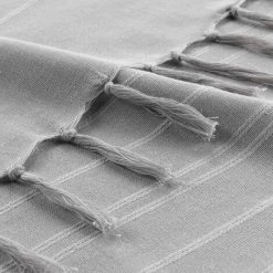 CDAFFAIRES Lot De 2 Jetés De Canapé A Franges 180 X 220 Cm Coton Tissé Lilia Gris - Gris -Plaid et couverture Soldes 33535186 3