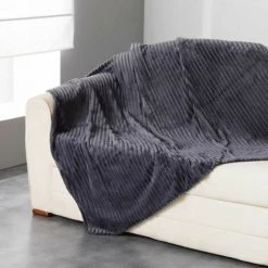 Paris Prix - Plaid Doux Cotelé "zeline" 125x150cm Anthracite