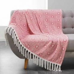 Paris Prix - Plaid à Franges "tunis" 125x150cm Corail