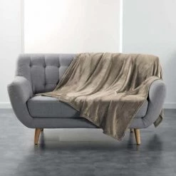 Paris Prix - Plaid Uni En Flanelle "flanou" 180x220cm Taupe