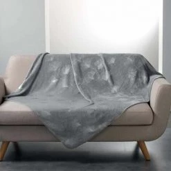 Paris Prix - Plaid Imprimé "bloomy" 125x150cm Gris