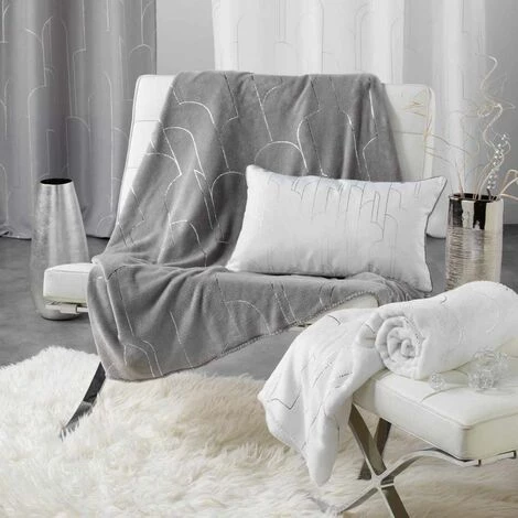 Paris Prix - Plaid Imprimé "domea" 125x150cm Blanc 5 Paris Prix - Plaid Imprimé "domea" 125x150cm Blanc – Image 3