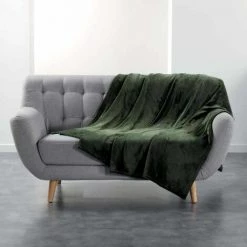 Paris Prix - Plaid Uni En Flanelle "flanou" 180x220cm Kaki