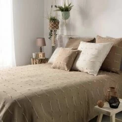 Paris Prix - Couvre-lit "fileo" 180x220cm Taupe
