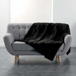 Paris Prix - Plaid Uni En Flanelle "flanou" 180x220cm Noir