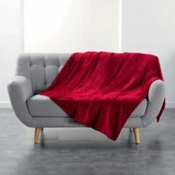 Paris Prix - Plaid Uni En Flanelle "flanou" 180x220cm Carmin
