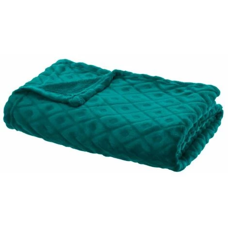 ATMOSPHERA, CRATEUR D'INTRIEUR Plaid Imprimé "Losange 3D" 125x150cm Bleu Canard 3 ATMOSPHERA, CRATEUR D'INTRIEUR Plaid Imprimé "Losange 3D" 125x150cm Bleu Canard