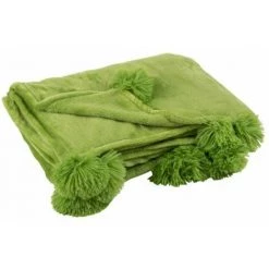 Paris Prix - Plaid Déco à Pompons "polyes" 130x170cm Vert Gazon