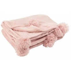 Paris Prix - Plaid Déco à Pompons "polyes" 130x170cm Rose Bébé