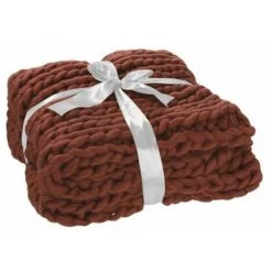 Paris Prix - Plaid Déco Maille "tricoté" 127x152cm Rouge