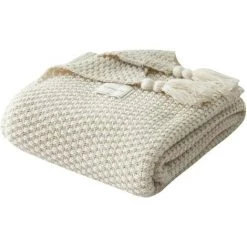 LangRay Couverture Tricoter,Nordic Faite à La Main En Tricot Couverture Mode Pour Couverture Souple Plaids Pour Canapé Bedsure Couverture Couvre-lit,Beige-110x150CM