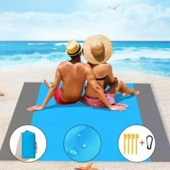 LangRay Couverture De Plage 200 X 210cm Couverture De Pique-nique Sand Répétant Camping Camping Couverture Étanche Plage Tapis 4 Pilules Portable Sable Ultralight Gratuit Pour Park BBQ, Plage, Voyage, Camping