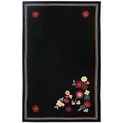 THEDECOFACTORY FOLK - Plaid Brodé De Fleurs Noir 90x140 - Noir