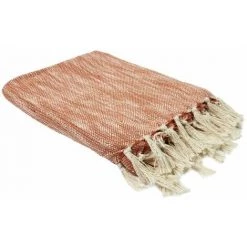 Paris Prix - Plaid à Franges "bicolore" 120x150cm Naturel & Rouille