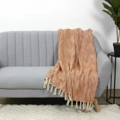 Paris Prix - Plaid à Franges "bicolore" 120x150cm Naturel & Rouille -Plaid et couverture Soldes 34160120 5