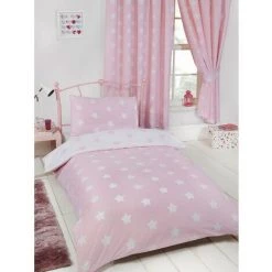 ARGOFIELD Parure De Lit Réversible Et Taie D'oreiller Etoiles Roses Et Blanches - 135 Cm X 200 Cm - Rose -Plaid et couverture Soldes 34524788 2