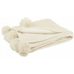 Paris Prix - Plaid à Pompons "blanket" 130x170cm Crème