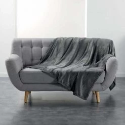 Paris Prix - Plaid Uni En Flanelle "flanou" 180x220cm Gris