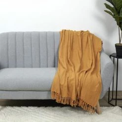 Paris Prix - Jeté De Canapé "gaufré" 130x160cm Jaune Ocre -Plaid et couverture Soldes 34845474 5