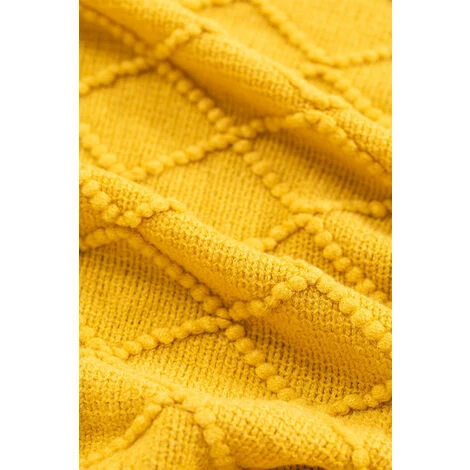 Couverture Plaid Gradd SKLUM Polyester - Moutarde 5 Couverture Plaid Gradd SKLUM Polyester - Moutarde – Image 3