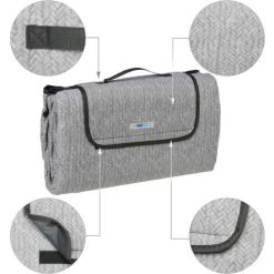 Relaxdays Couverture Pique-nique XXL, 200x200 Cm, Tapis De Plage Polaire, Isolation Thermique, Imperméable, Anse, Gris -Plaid et couverture Soldes 35078337 5