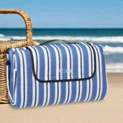 Relaxdays Couverture Pique-nique XXL, 200x200 Cm, Tapis De Plage Polaire, Rayé, Isolation Thermique, Imperméable, Coloré -Plaid et couverture Soldes 35078339 4