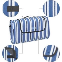 Relaxdays Couverture Pique-nique XXL, 200x200 Cm, Tapis De Plage Polaire, Rayé, Isolation Thermique, Imperméable, Coloré -Plaid et couverture Soldes 35078339 5