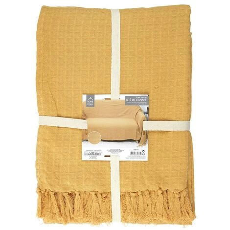 THE HOME DECO FACTORY Jeté De Canapé Gaufré 170x250 Cm Ocre - Jaune 7 THE HOME DECO FACTORY Jeté De Canapé Gaufré 170x250 Cm Ocre - Jaune – Image 5