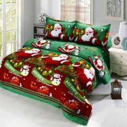 ASUPERMALL 4Pcs Fibre De Polyester 3D Dessin Anime Imprime Joyeux Cadeau De Noel Cadeau Literie Ensemble De Lits 2 Taies D'Oreiller, Vert King Size - Vert King Size -Plaid et couverture Soldes 35816369 2