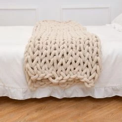 ASUPERMALL INS Couverture Tissée En Laine Grossière Faite à La Main Chenille Bâton Couverture Tricotée Couverture En Laine Housse De Canapé, Beige 800 X 800Mm - Beige 800 X 800Mm -Plaid et couverture Soldes 35828411 3
