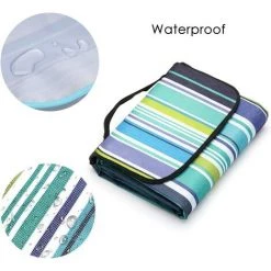 ILOVEMILAN Couverture De Pique-nique Imperméable, Coussin Portable Avec Poignée, Adaptée Aux Voyages D'été En Camping Sur La Plage, Rayures Bleues, 150*150 Cm -Plaid et couverture Soldes 35847377 3
