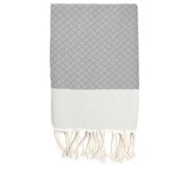 LA MAISON D'AMELIE Fouta 100 Cm X 200 Cm Petits Losanges - 100% Coton - Finition Franges - GRIS ARGENT