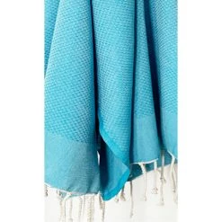 LA MAISON D'AMELIE Fouta 100 X 200 Cm Tarifa Unie - 100% Coton - Finition Franges - BLEU TURQUOISE -Plaid et couverture Soldes 35871369 2