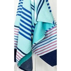 LA MAISON D'AMELIE Fouta Kikoy 95 X 175 Cm VENICE BEACH Coton 100% Recyclé - Finition Franges - BLEU/ROSE/BLANC -Plaid et couverture Soldes 35871478 2