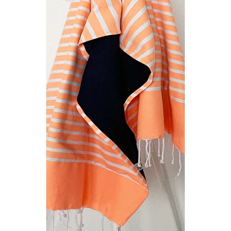 LA MAISON D'AMELIE Fouta Kikoy 95 X 175 Cm COVE BEACH Coton 100% Recyclé - Finition Franges - ORANGE/BLANC 4 LA MAISON D'AMELIE Fouta Kikoy 95 X 175 Cm COVE BEACH Coton 100% Recyclé - Finition Franges - ORANGE/BLANC – Image 2