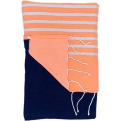 LA MAISON D'AMELIE Fouta Kikoy 95 X 175 Cm COVE BEACH Coton 100% Recyclé - Finition Franges - ORANGE/BLANC 7 LA MAISON D'AMELIE Fouta Kikoy 95 X 175 Cm COVE BEACH Coton 100% Recyclé - Finition Franges - ORANGE/BLANC -Plaid et couverture Soldes 35871548 3