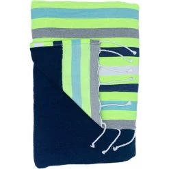 LA MAISON D'AMELIE Fouta Kikoy 95 X 175 Cm STATE BEACH - Coton 100% Recyclé - Finition Franges - BLEU/VERT FLUO/BLANC -Plaid et couverture Soldes 35871552 3