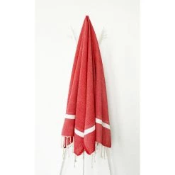 OCEAN VIBES Fouta 100 Cm X 200 Cm Corfou - 100% Coton - Finition Franges - ROUGE