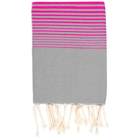 LA MAISON D'AMELIE Fouta 100 Cm X 200 Cm Miami - 100% Coton - Finition Franges - GRIS FONCE/ROSE FLUO 3 LA MAISON D'AMELIE Fouta 100 Cm X 200 Cm Miami - 100% Coton - Finition Franges - GRIS FONCE/ROSE FLUO