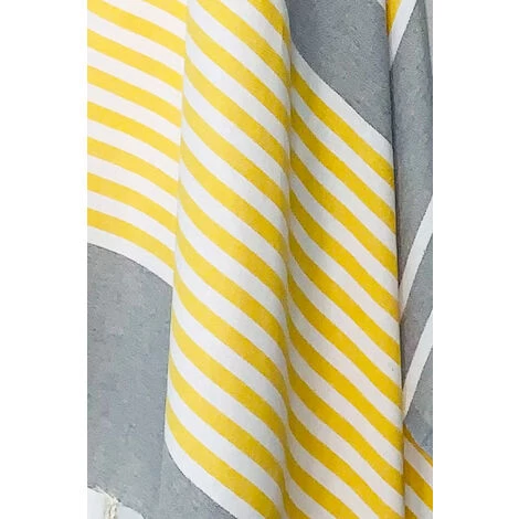OCEAN VIBES Fouta 100 Cm X 200 Cm Rio - 100% Coton - Finition Franges - GRIS/JAUNE 4 OCEAN VIBES Fouta 100 Cm X 200 Cm Rio - 100% Coton - Finition Franges - GRIS/JAUNE – Image 2
