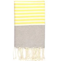 OCEAN VIBES Fouta 100 Cm X 200 Cm Rio - 100% Coton - Finition Franges - GRIS/JAUNE 8 OCEAN VIBES Fouta 100 Cm X 200 Cm Rio - 100% Coton - Finition Franges - GRIS/JAUNE -Plaid et couverture Soldes 35871922 3