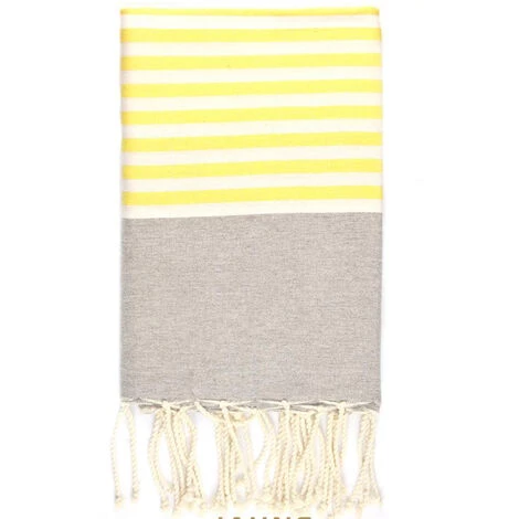 OCEAN VIBES Fouta 100 Cm X 200 Cm Rio - 100% Coton - Finition Franges - GRIS/JAUNE 5 OCEAN VIBES Fouta 100 Cm X 200 Cm Rio - 100% Coton - Finition Franges - GRIS/JAUNE – Image 3