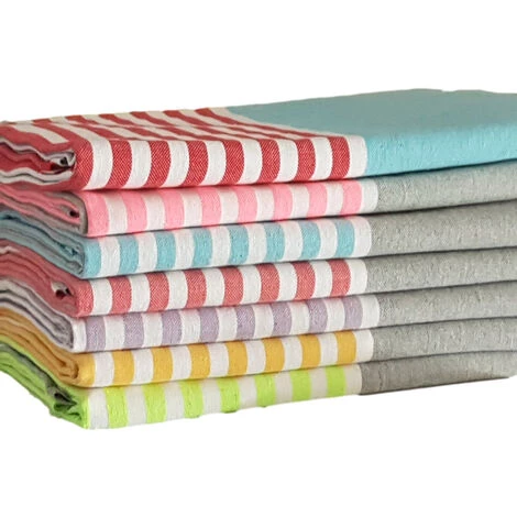 OCEAN VIBES Fouta 100 Cm X 200 Cm Rio - 100% Coton - Finition Franges - GRIS/JAUNE 6 OCEAN VIBES Fouta 100 Cm X 200 Cm Rio - 100% Coton - Finition Franges - GRIS/JAUNE – Image 4