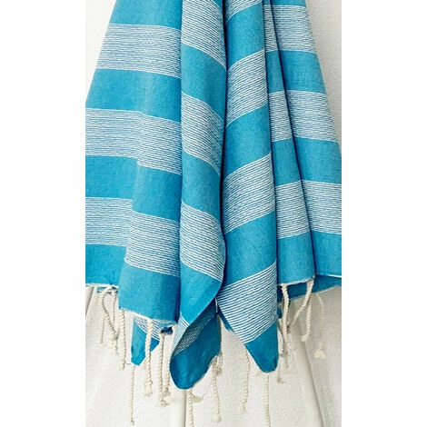 LA MAISON D'AMELIE Fouta 100 Cm X 200 Cm Twopik - 100% Coton - Finition Franges - BLEU TURQUOISE/BLANC 4 LA MAISON D'AMELIE Fouta 100 Cm X 200 Cm Twopik - 100% Coton - Finition Franges - BLEU TURQUOISE/BLANC – Image 2