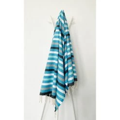 LA MAISON D'AMELIE Fouta 100 Cm X 200 Cm Multy - 100% Coton - Finition Franges - BLEU TURQUOISE/VERT MINT