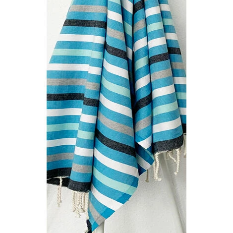 LA MAISON D'AMELIE Fouta 100 Cm X 200 Cm Multy - 100% Coton - Finition Franges - BLEU TURQUOISE/VERT MINT 4 LA MAISON D'AMELIE Fouta 100 Cm X 200 Cm Multy - 100% Coton - Finition Franges - BLEU TURQUOISE/VERT MINT – Image 2