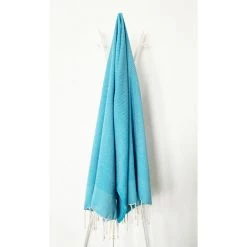 OCEAN VIBES Fouta 100 X 200 Cm Tarifa Unie - 100% Coton - Finition Franges - BLEU TURQUOISE