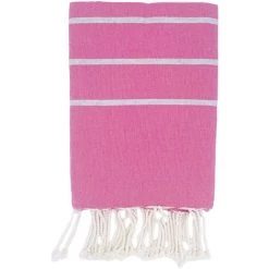 LA MAISON D'AMELIE Fouta 100 Cm X 200 Cm Ibiza - 100% Coton - Finition Franges - ROSE FUCHSIA/GRIS ARGENT