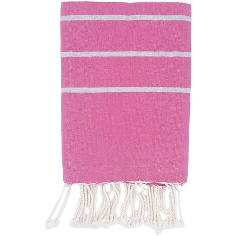 LA MAISON D'AMELIE Fouta 100 Cm X 200 Cm Ibiza - 100% Coton - Finition Franges - ROSE FUCHSIA/GRIS ARGENT 3 LA MAISON D'AMELIE Fouta 100 Cm X 200 Cm Ibiza - 100% Coton - Finition Franges - ROSE FUCHSIA/GRIS ARGENT